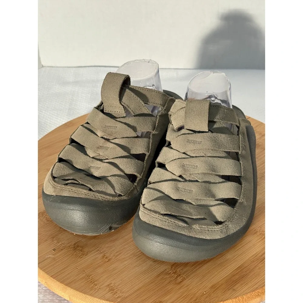 Oboz Campster Mens 11 Suede Woven Slide Sandals Taupe Olive Hiking Clogs